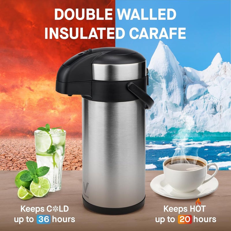 Vondior Airpot Coffee Dispenser with Pump - 176 oz Insulated Stainless Steel Coffee Carafe - Thermal Beverage Dispenser - Coffee Urn for Hot/Cold Water, Party Chocolate Drinks - Image 2
