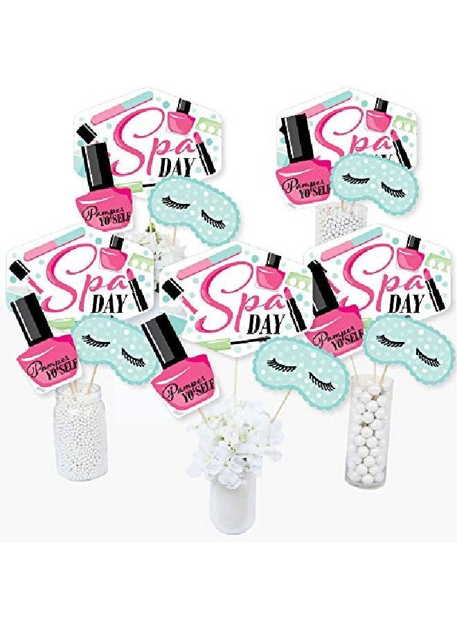 Big Dot of Happiness Spa Day Girls Makeup Party Centerpiece Sticks Table Toppers Set Of 15  - Image 1