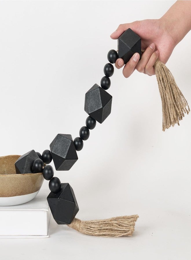 OMISHE 2" Octagonal Extra Large Wood Bead Garland with Tassels, 28" Long Rustic Farmhouse Wooden Beads Garland, Decorative Beads Boho Decorations for Home Table Mantle Black - Image 1