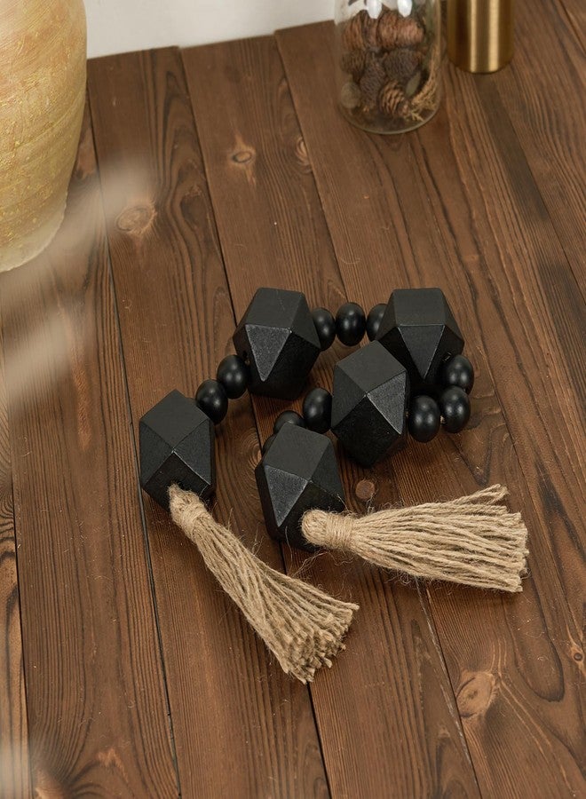 OMISHE 2" Octagonal Extra Large Wood Bead Garland with Tassels, 28" Long Rustic Farmhouse Wooden Beads Garland, Decorative Beads Boho Decorations for Home Table Mantle Black - Image 5