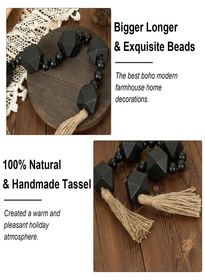 OMISHE 2" Octagonal Extra Large Wood Bead Garland with Tassels, 28" Long Rustic Farmhouse Wooden Beads Garland, Decorative Beads Boho Decorations for Home Table Mantle Black - Image 3