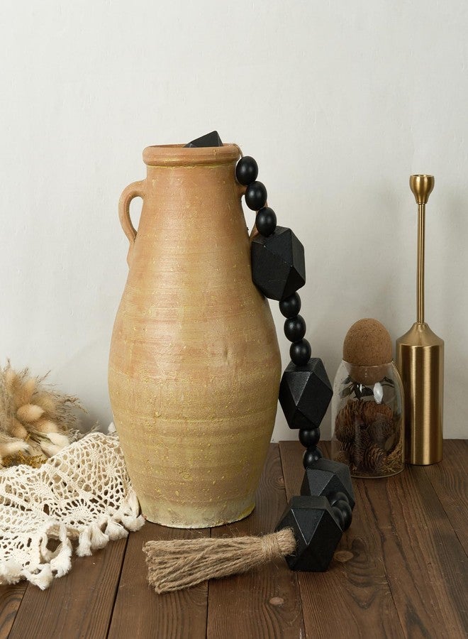 OMISHE 2" Octagonal Extra Large Wood Bead Garland with Tassels, 28" Long Rustic Farmhouse Wooden Beads Garland, Decorative Beads Boho Decorations for Home Table Mantle Black - Image 4