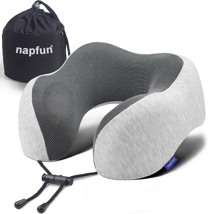 ديب سليب إيفري نايت وسادة سفر من الرغوة النقية Pure Memory Foam، أفضل دعم للرقبة والرأس أثناء النوم في الطائرة، مناسبة للاستخدام أثناء السفر وفي المنزل والمكتب (اللون الرمادي)، رمادي - Image 1