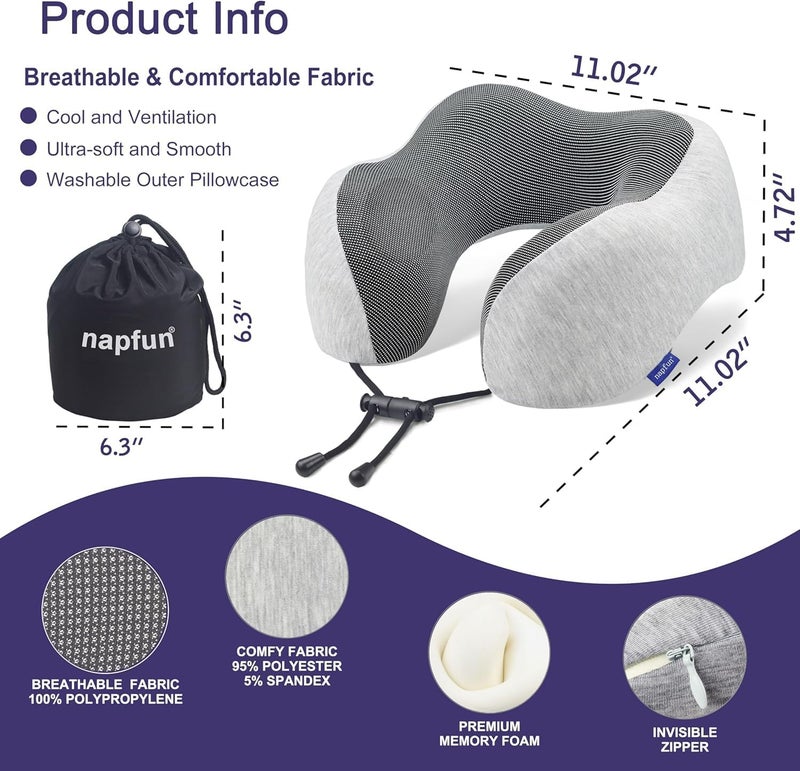 ديب سليب إيفري نايت وسادة سفر من الرغوة النقية Pure Memory Foam، أفضل دعم للرقبة والرأس أثناء النوم في الطائرة، مناسبة للاستخدام أثناء السفر وفي المنزل والمكتب (اللون الرمادي)، رمادي - Image 2
