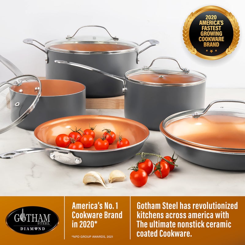 Gotham Steel 9.5 Inch Non Stick Frying Pans, Frying Pans Nonstick Skillet, Healthy and Non Toxic Ceramic Pan for Cooking, Nonstick Frying Pan, Oven Safe Skillet, Dishwasher Safe - Copper - Image 2