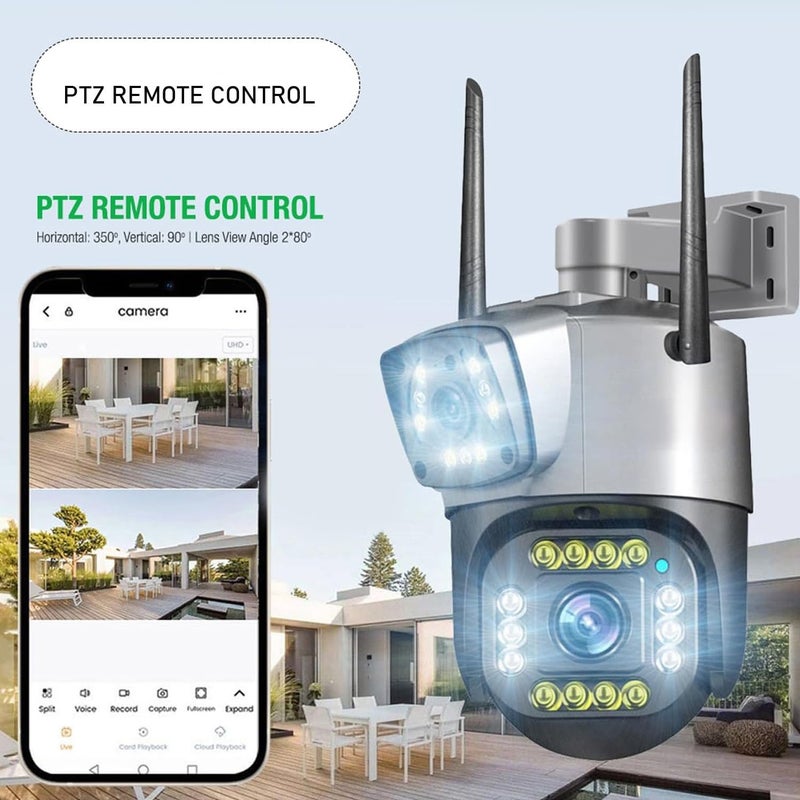 TP PLUS كاميرا أمان واي فاي 1080 بكسل، مكالمة صوتية ثنائية الاتجاه 10-15م مستوى التقاط أذن الإنسان، كشف حركة 6 ميجابكسل 110-240 فولت كاميرا مراقبة دوارة IP66 للاستخدام الخارجي (عدستين PTZ2) - Image 5