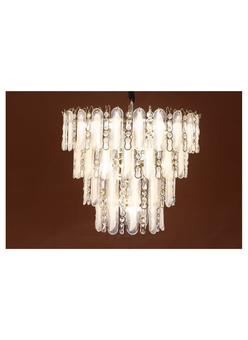 Kandil Egypt 70 Cm Round Chandelier With Oval Glass Palm And Laser Branch, Code 5746, With Solitaire Gold Crystal 