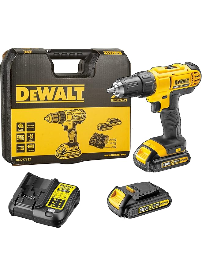 ديوالت مثقاب صغير الحجم مع بطارية 1.5 أمبير - أصفر وأسود - Dcd771S2 - Image 1