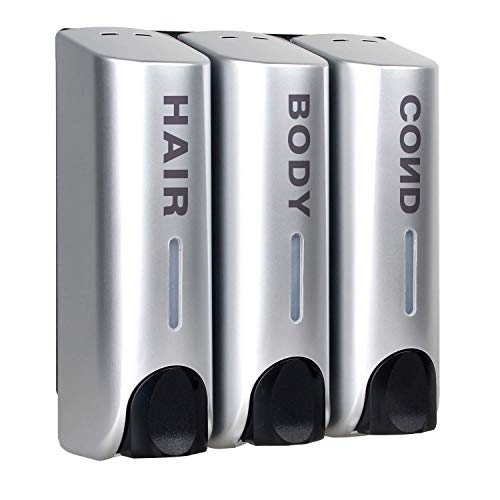 AUMIO AUMIO Wall Mounted Shower Soap Dispenser 3 Chamber No Drill Shampoo Dispenser for Shower Wall Shampoo and Conditioner Dispenser for Bathroom Hotel 3  350ml Silver 