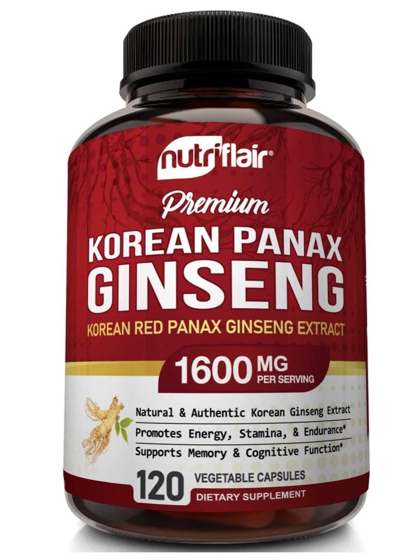 NutriFlair Korean Red Panax Ginseng 1600mg, 120 Vegan Capsules