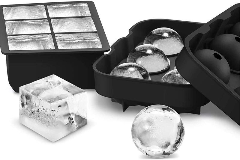 MORGHULIS Silicone Ice Cube Ball Maker Silicone 6 Giant Ice Ball Cube Tray Silicone Sphere Mold Bar Whiskey Cocktails Ice Cube Trays and Sphere Ice Ball Maker Black Round Square Ice Cube Tray - Image 5
