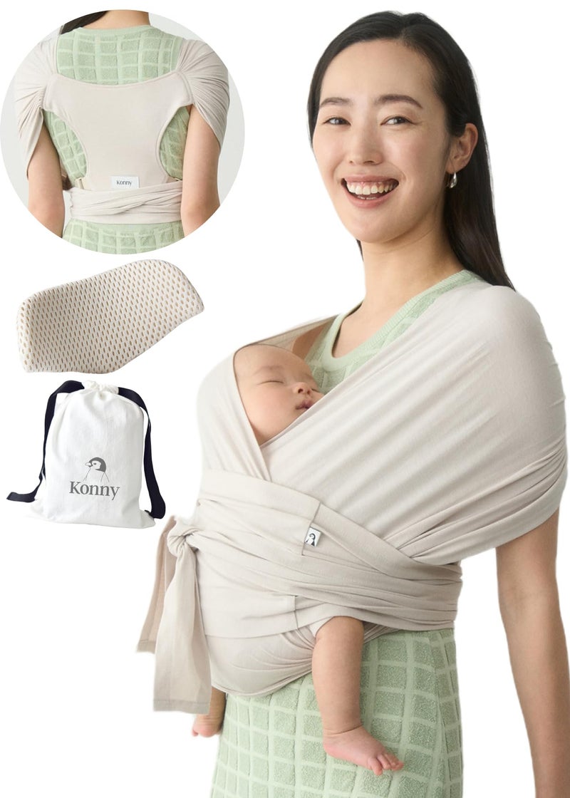 Konny Baby Carrier Flex SoftBreeze with Head Support Adjustable Easy to Wear HandsFree Breathable Baby Wrap Sling Perfect for Newborn Babies Essentials up to 44 lbs M4XL Neutral Beige - Image 2