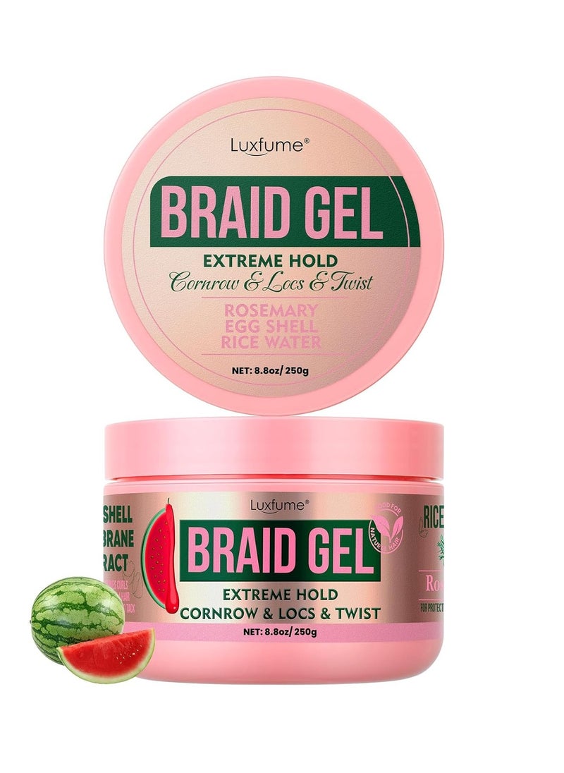 Luxfume Braiding Gel Extra Hold 8.8 oz -Great For Braids,Twist, Locs & Smooth Edges - Braiding Gel Contains Rosemary Hair Growth Oil for Frizz Control, High Shine, Edge Control(Watermelon Flavour)  - Image 1