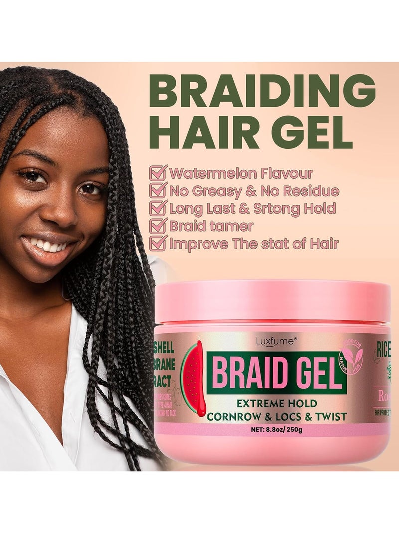 Luxfume Braiding Gel Extra Hold 8.8 oz -Great For Braids,Twist, Locs & Smooth Edges - Braiding Gel Contains Rosemary Hair Growth Oil for Frizz Control, High Shine, Edge Control(Watermelon Flavour)  - Image 4