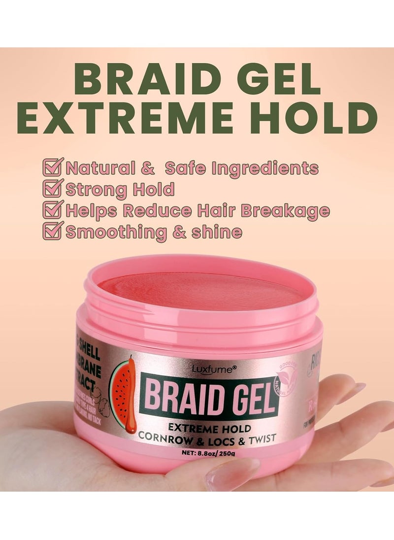 Luxfume Braiding Gel Extra Hold 8.8 oz -Great For Braids,Twist, Locs & Smooth Edges - Braiding Gel Contains Rosemary Hair Growth Oil for Frizz Control, High Shine, Edge Control(Watermelon Flavour)  - Image 3