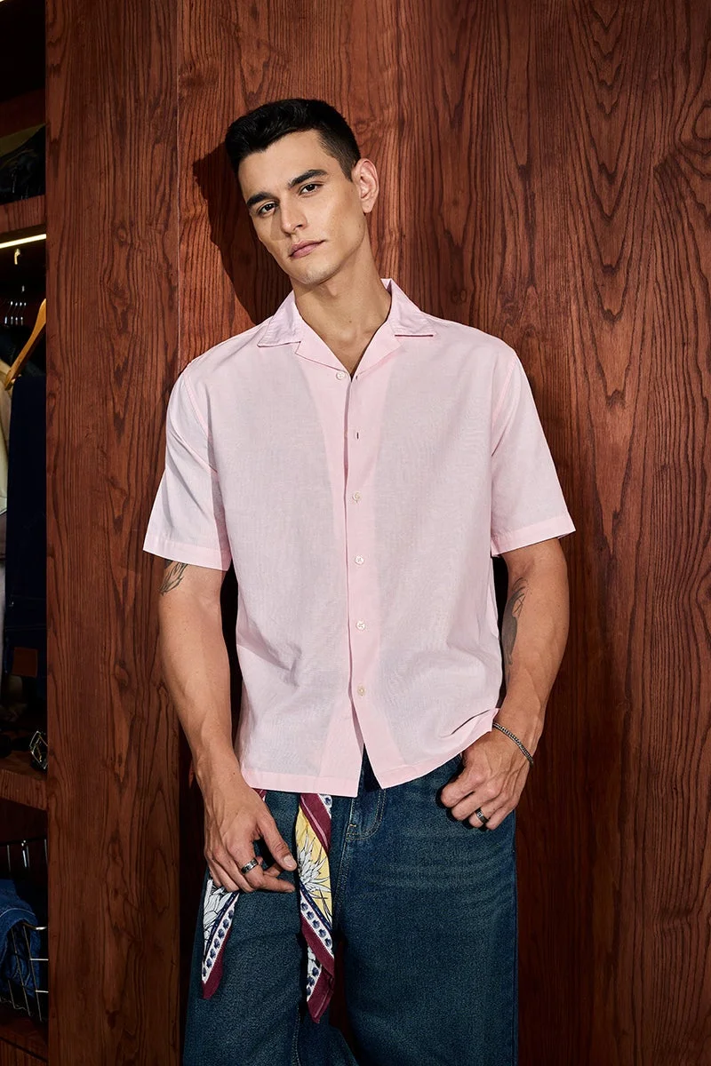 سنيتش Light Pink Solid Half Sleeve Boxy Shirt