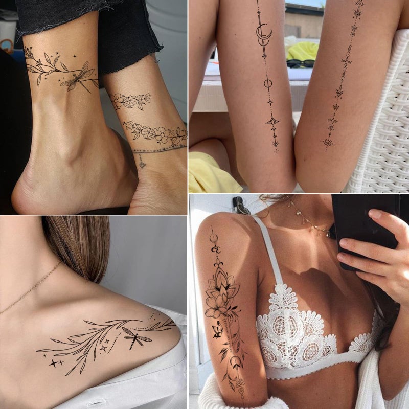 Tazimi Temporary Tattoos For Women Girls-24 Sheets Branch Flower Leaf Wild Plants Sketch Realistic Long-lasting Tattoo Stickers Waterproof Tattoo Sets for Arm Collarbone Leg Backbone Body Art - Image 3