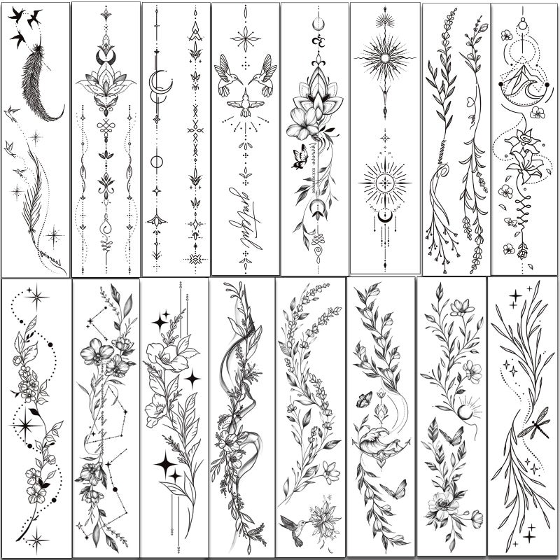 Tazimi Temporary Tattoos For Women Girls-24 Sheets Branch Flower Leaf Wild Plants Sketch Realistic Long-lasting Tattoo Stickers Waterproof Tattoo Sets for Arm Collarbone Leg Backbone Body Art - Image 4