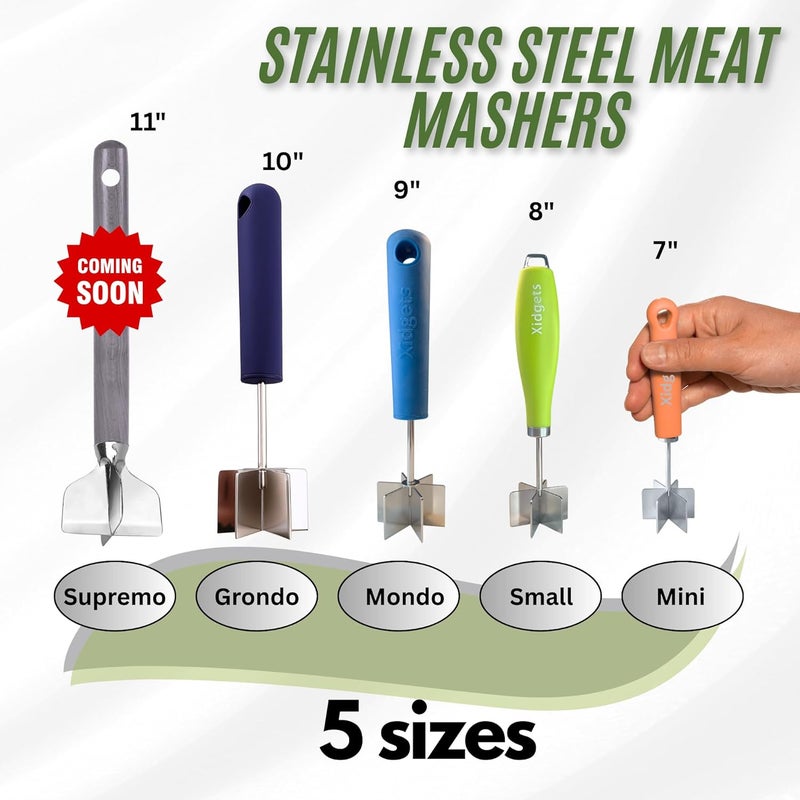 Xidgets Mini Stainless Steel Meat Masher, Small Ground Beef Chopper, Mini-sized Pastry Dough Blender & Crumble Maker. Mini Meat Masher and pastry tool by (Retro Orange) - Image 4
