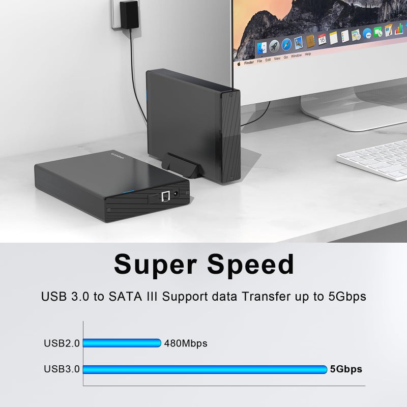 GODO USB 3.0 to 3.5 Inch Hard Drive Enclosure, Vertical External Hard Drive Docking with Stand for 3.5 inch SATA HDD SSD, Aluminum Alloy Drive Case Support Up to 18TB with UASP,Power Adapter - Image 2