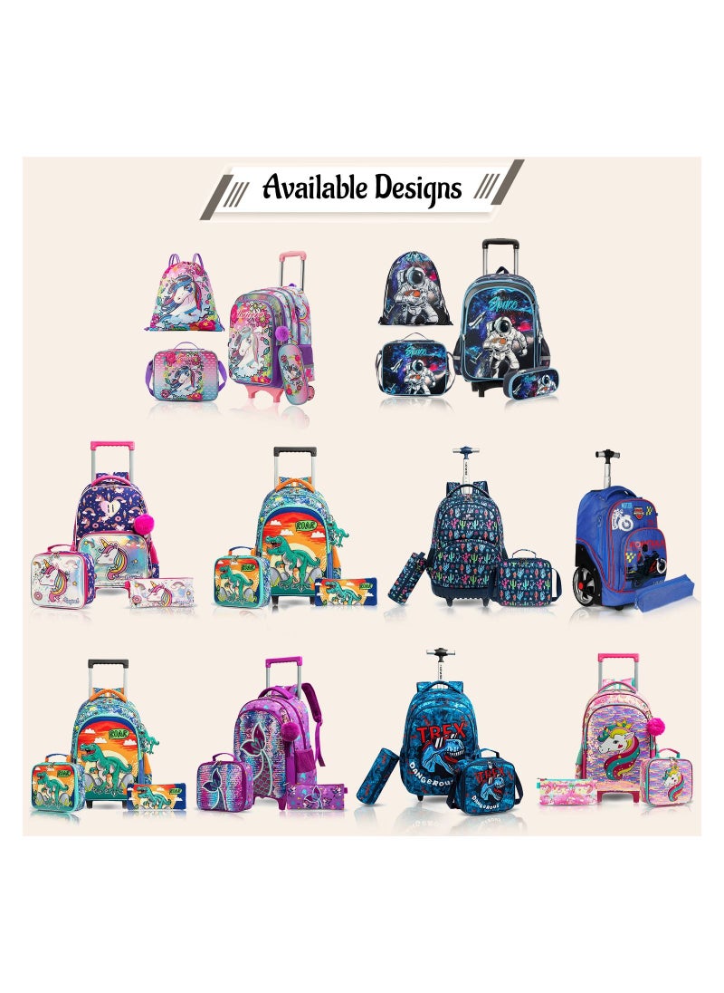 Eazy Kids - 16" Set of 3 Trolley School Bag Lunch Bag & Pencil Case Unicorn Chrome - Blue - Image 1