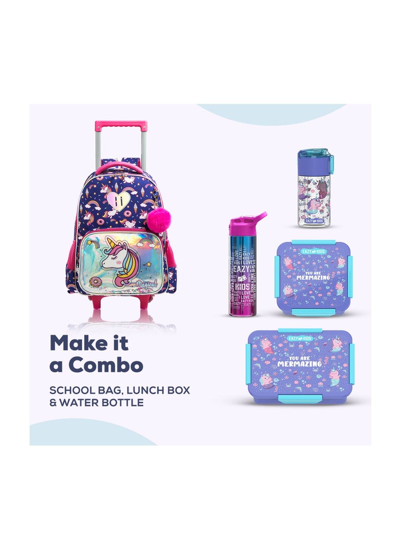 Eazy Kids - 16" Set of 3 Trolley School Bag Lunch Bag & Pencil Case Unicorn Chrome - Blue - Image 1