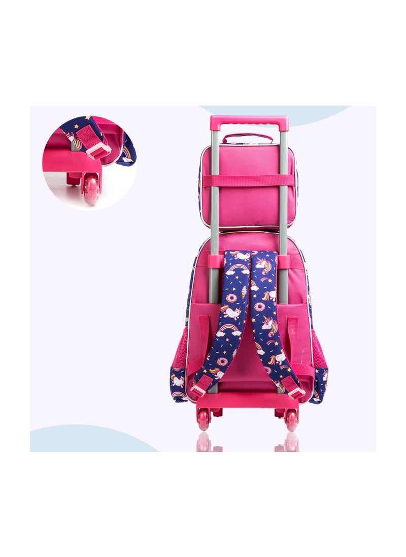 Eazy Kids - 16" Set of 3 Trolley School Bag Lunch Bag & Pencil Case Unicorn Chrome - Blue - Image 1