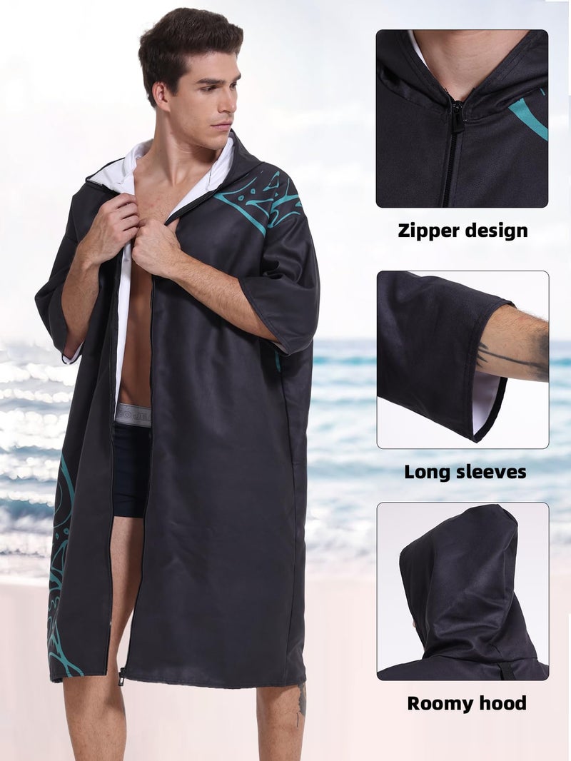 PISIQI Surf Poncho Changing Robe with Hood Absorbent Quick Dry Microfiber Wetsuit Changing Towel for Beach Surfing Men Women - Image 3