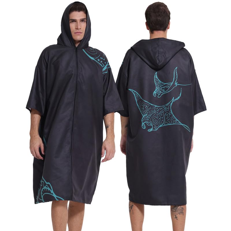 PISIQI Surf Poncho Changing Robe with Hood Absorbent Quick Dry Microfiber Wetsuit Changing Towel for Beach Surfing Men Women - Image 1