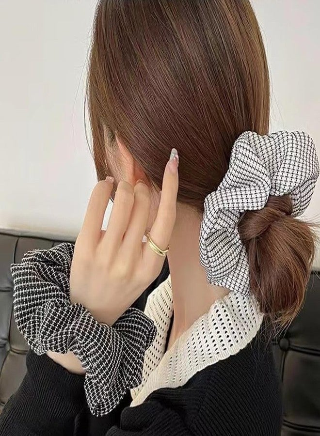 TUCEWP Scrunchies for Women's Hair 4Pcs White Black Gray Beige Scrunchies for Long Thick Hair Ultra Textured Hair Bands Plaids Stripes Scrunchies Cute Ponytail Holders No Damage Elastic Hair Ties - Image 3
