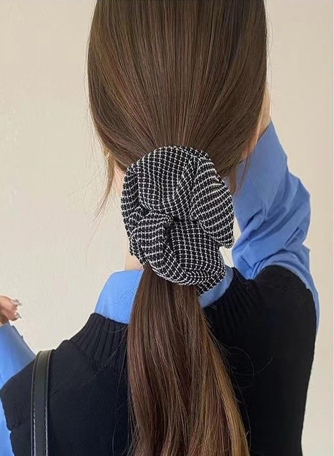 TUCEWP Scrunchies for Women's Hair 4Pcs White Black Gray Beige Scrunchies for Long Thick Hair Ultra Textured Hair Bands Plaids Stripes Scrunchies Cute Ponytail Holders No Damage Elastic Hair Ties - Image 2