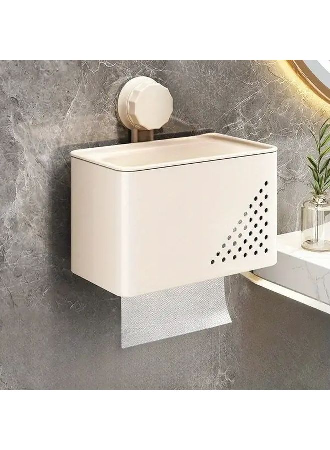 White Modern Rectangular Suction Cup Wall Mounted Toilet Paper Holder - Image 1