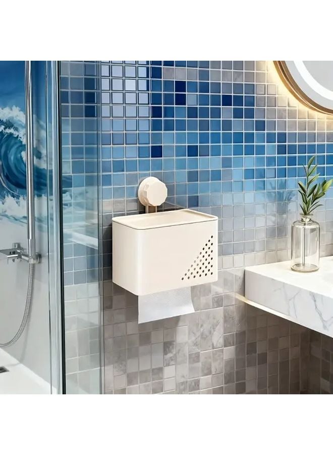 White Modern Rectangular Suction Cup Wall Mounted Toilet Paper Holder - Image 2