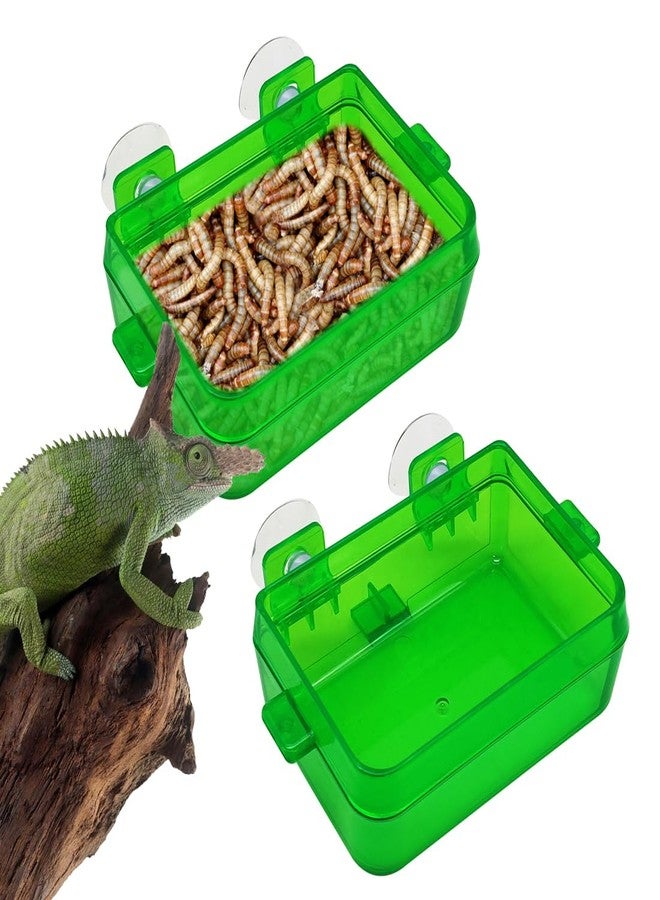 APlayfulBee Reptile Feeder Chameleon Bowl 2 Pcs Anti-Escape Food Dish Bowl with Suction Cup for Chameleon Iguana Lizard Reptile Food and Water Feeding (Green, S) - Image 1
