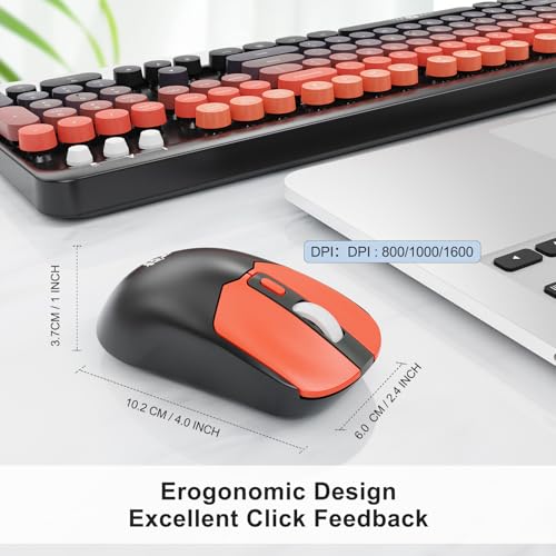 FD Wireless Keyboard and Mouse Combo | Cute Colorful Keyboard and Mouse with 2.4GHz Cordless Retro Typewriter Keyboard | Auto-Sleep | USB Receiver for Windows PC/Laptop - Black Orange Gradient - Image 4