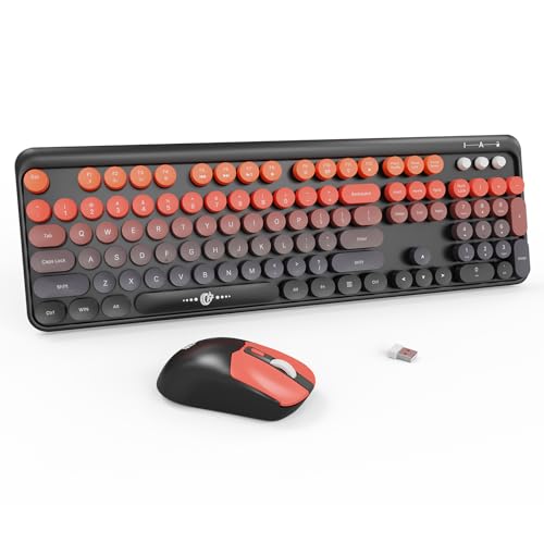 FD Wireless Keyboard and Mouse Combo | Cute Colorful Keyboard and Mouse with 2.4GHz Cordless Retro Typewriter Keyboard | Auto-Sleep | USB Receiver for Windows PC/Laptop - Black Orange Gradient - Image 1
