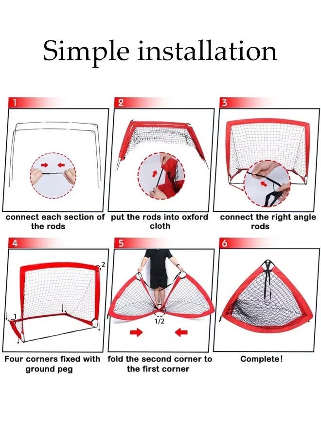 DUNISO Portable Soccer Ball Pit,Pop Up Backyard Goals with Carry Bag, Toddler Football Net for Garden and Outdoor Play,2 Pack Portable Soccer Goals for Kids(120x90 cm, Red) - Image 5