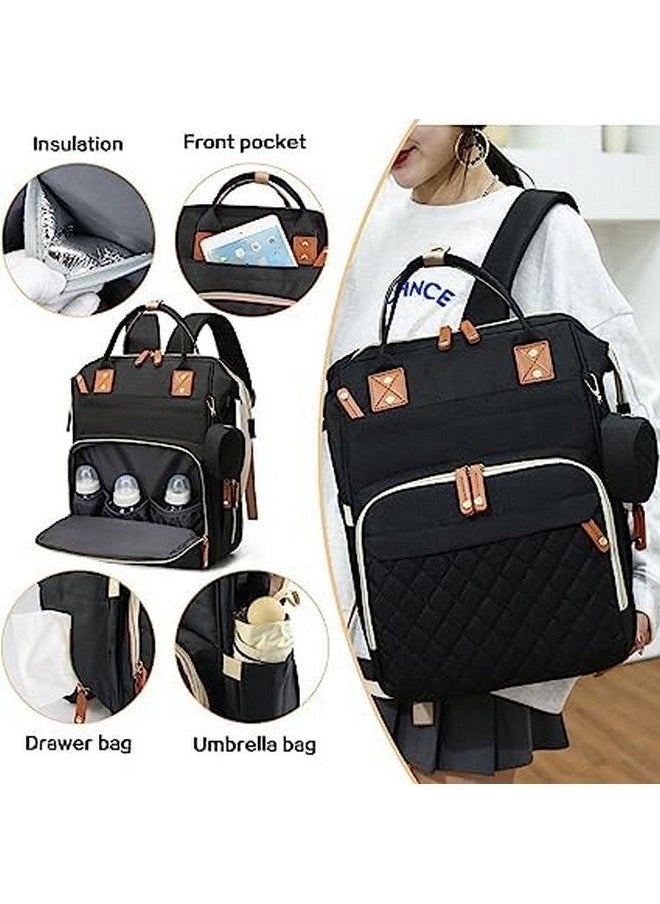 RIANZ Caldor Baby Diaper Bag Large Backpack For Girls And Boys Multi Functional Waterproof Diaper Pouch With Pacifier Case Stroller Straps Tissue Bag And Built In Usb Charging Port (Black)  - Image 4
