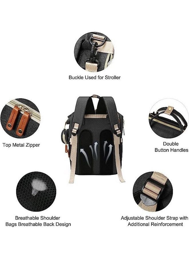 RIANZ - Caldor Baby Diaper Bag Large Backpack For Girls And Boys Multi Functional Waterproof Diaper Pouch With Pacifier Case Stroller Straps Tissue Bag And Built In Usb Charging Port (Black) - Image 1