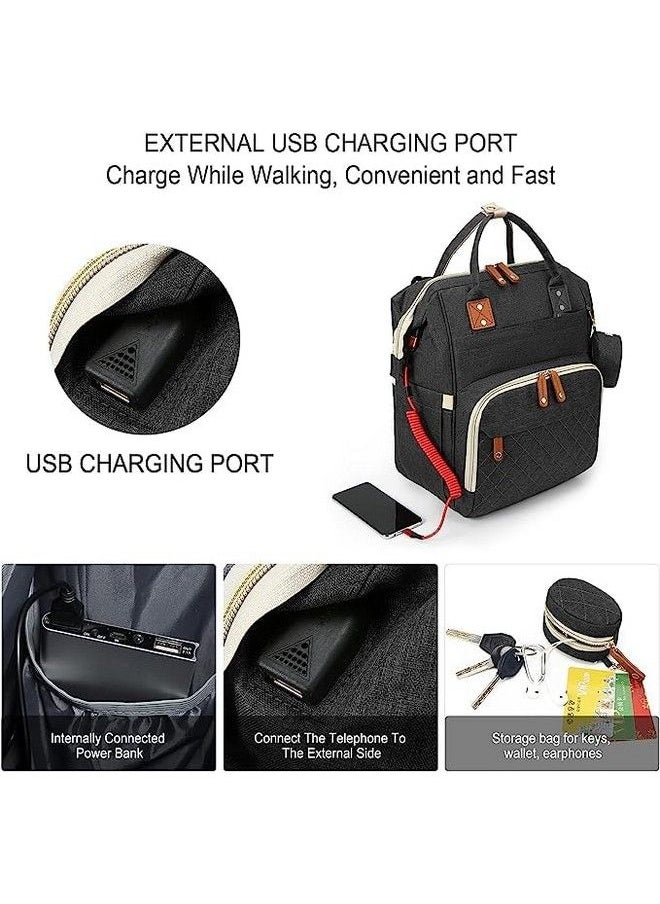 RIANZ Caldor Baby Diaper Bag Large Backpack For Girls And Boys Multi Functional Waterproof Diaper Pouch With Pacifier Case Stroller Straps Tissue Bag And Built In Usb Charging Port (Black)  - Image 3