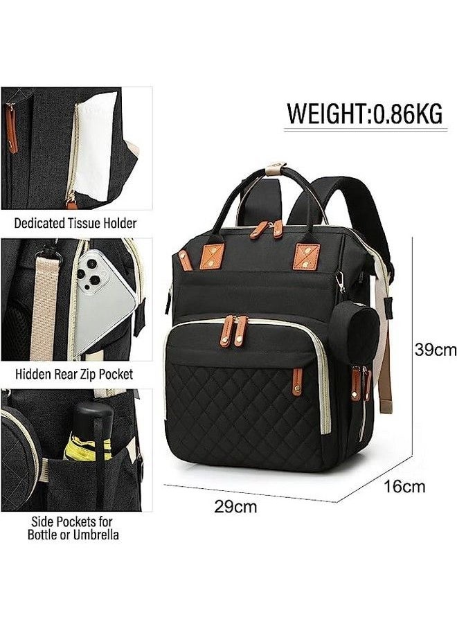 RIANZ Caldor Baby Diaper Bag Large Backpack For Girls And Boys Multi Functional Waterproof Diaper Pouch With Pacifier Case Stroller Straps Tissue Bag And Built In Usb Charging Port (Black)  - Image 5