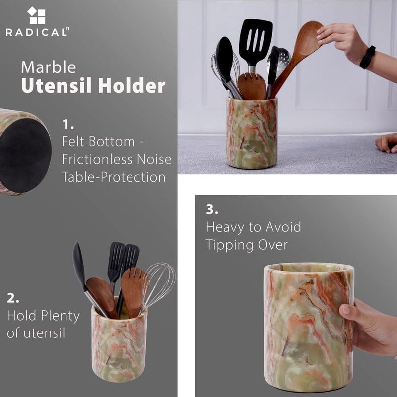 Radicaln Marble Utensil Holder 6.5 Inches – Elegant Stone Kitchen Organizer for Countertop – Durable Green Onyx Cutlery Storage – Stylish Storage Solution for Modern Kitchen - Image 4