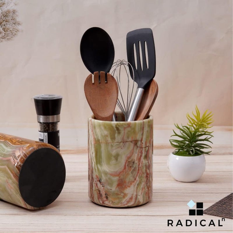 Radicaln Marble Utensil Holder 6.5 Inches – Elegant Stone Kitchen Organizer for Countertop – Durable Green Onyx Cutlery Storage – Stylish Storage Solution for Modern Kitchen - Image 2