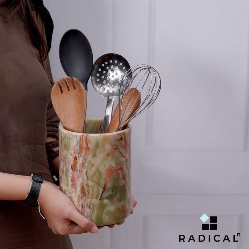 Radicaln Marble Utensil Holder 6.5 Inches – Elegant Stone Kitchen Organizer for Countertop – Durable Green Onyx Cutlery Storage – Stylish Storage Solution for Modern Kitchen - Image 5