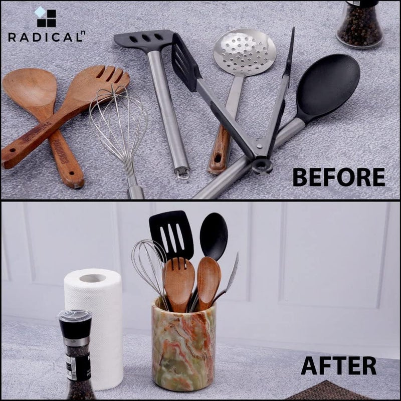Radicaln Marble Utensil Holder 6.5 Inches – Elegant Stone Kitchen Organizer for Countertop – Durable Green Onyx Cutlery Storage – Stylish Storage Solution for Modern Kitchen - Image 3