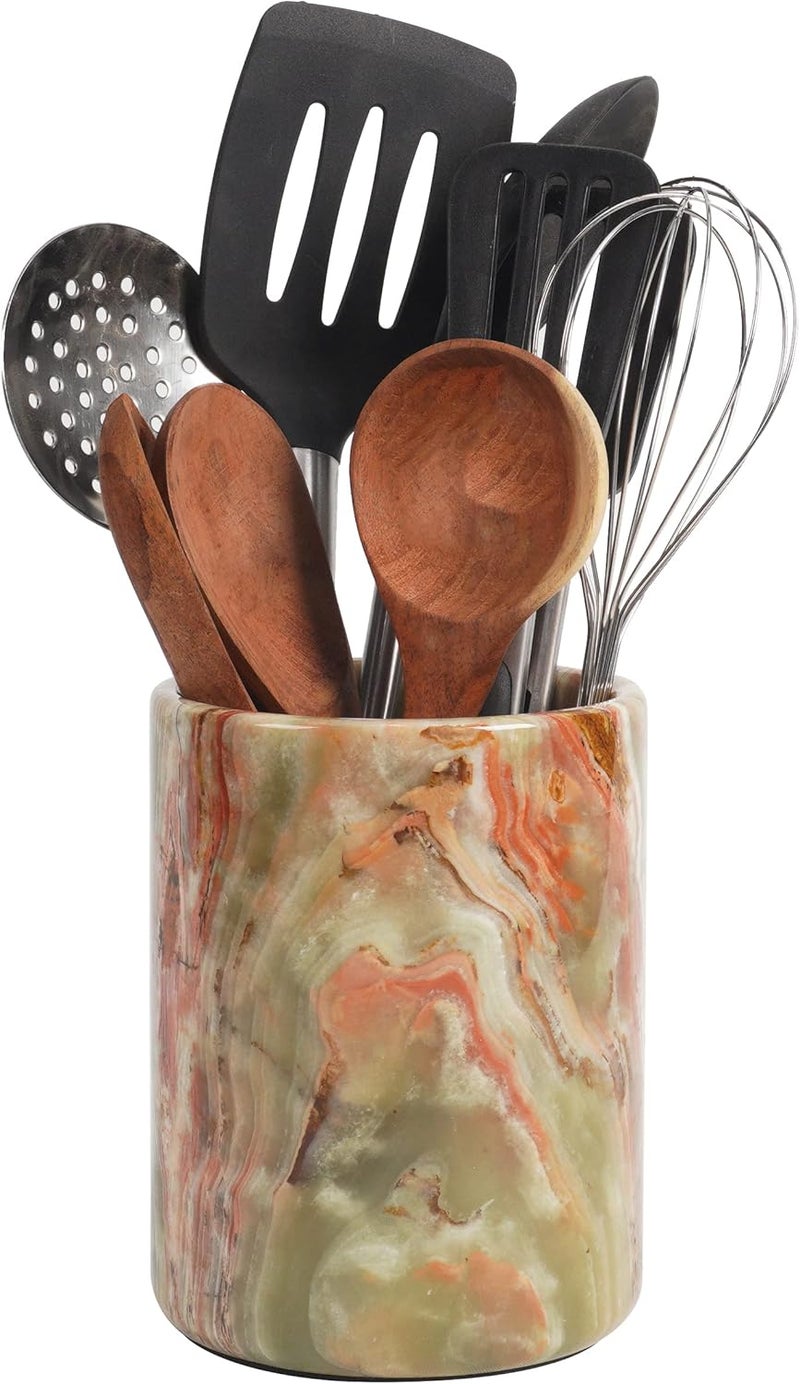Radicaln Marble Utensil Holder 6.5 Inches – Elegant Stone Kitchen Organizer for Countertop – Durable Green Onyx Cutlery Storage – Stylish Storage Solution for Modern Kitchen - Image 1