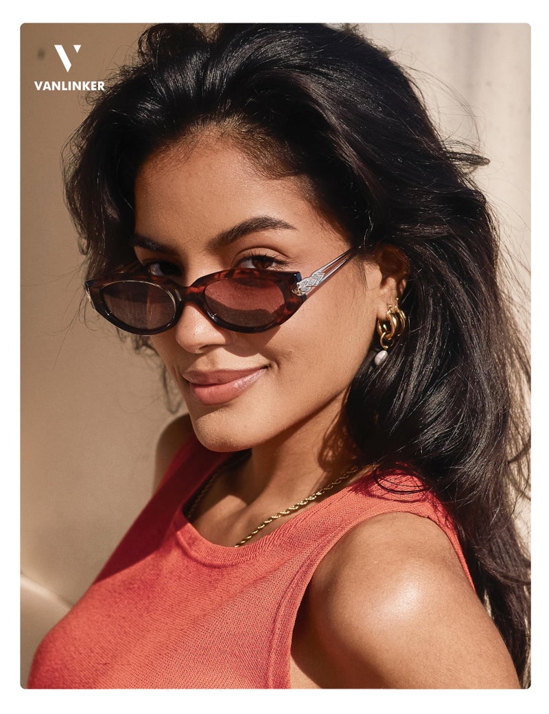 VANLINKER Polarized Trendy Fashion Small Oval Cat Eye Sunglasses for Women 2025 Retro Vintage Shades VL9863,Tortoise Frame Brown Lens - Image 3
