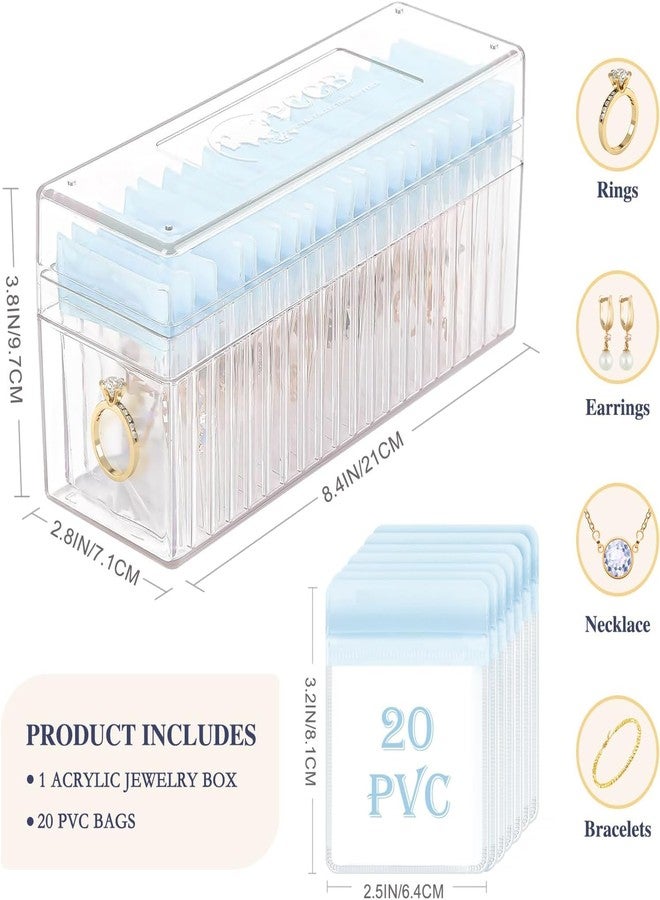 AMPLIN Acrylic Jewelry Box Organizer, Clear Jewelry Organizer Holder with 20 Portable Anti Tarnish Jewelry bags, Travel Jewelry Case for Earrings/Rings/Necklaces for Women Girls - Image 4
