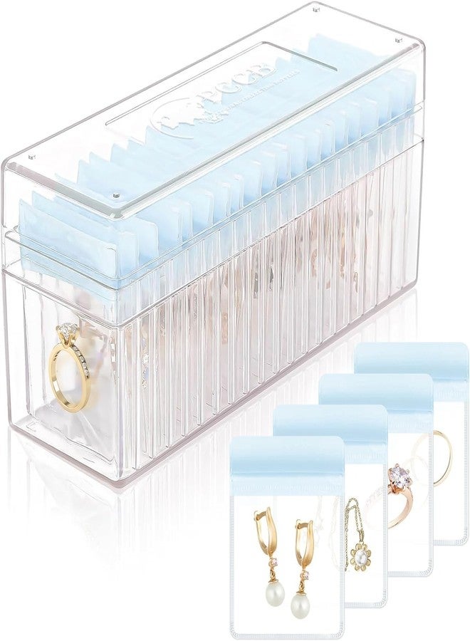 AMPLIN Acrylic Jewelry Box Organizer, Clear Jewelry Organizer Holder with 20 Portable Anti Tarnish Jewelry bags, Travel Jewelry Case for Earrings/Rings/Necklaces for Women Girls - Image 1