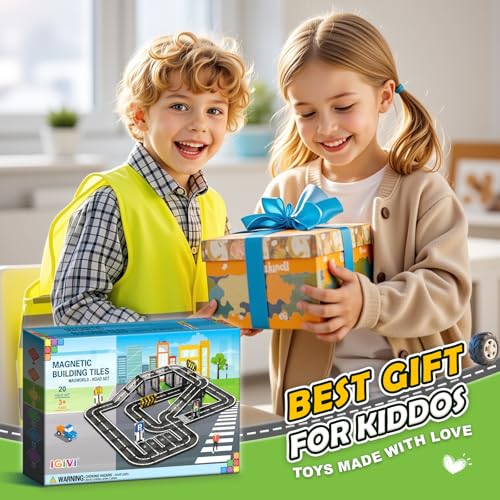 IGIVI Magnetic Tiles Road Toddler Toys Magnet Building Blocks for Kids Ages 35 48 STEM Learning Construction Toys Games Ideal Gifts for 3 Year Old Boys Girls - Image 5